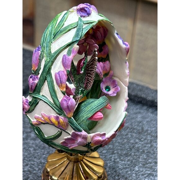 Franklin Mint Faberge Egg Jewels In The Garden Hummingbird Figurine Gold Stand - Picture 3 of 11